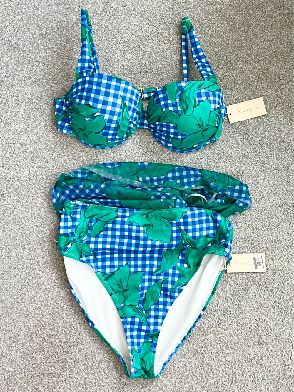 NWT Hutch Blue & Green Gingham Floral Bikini Set Size XL